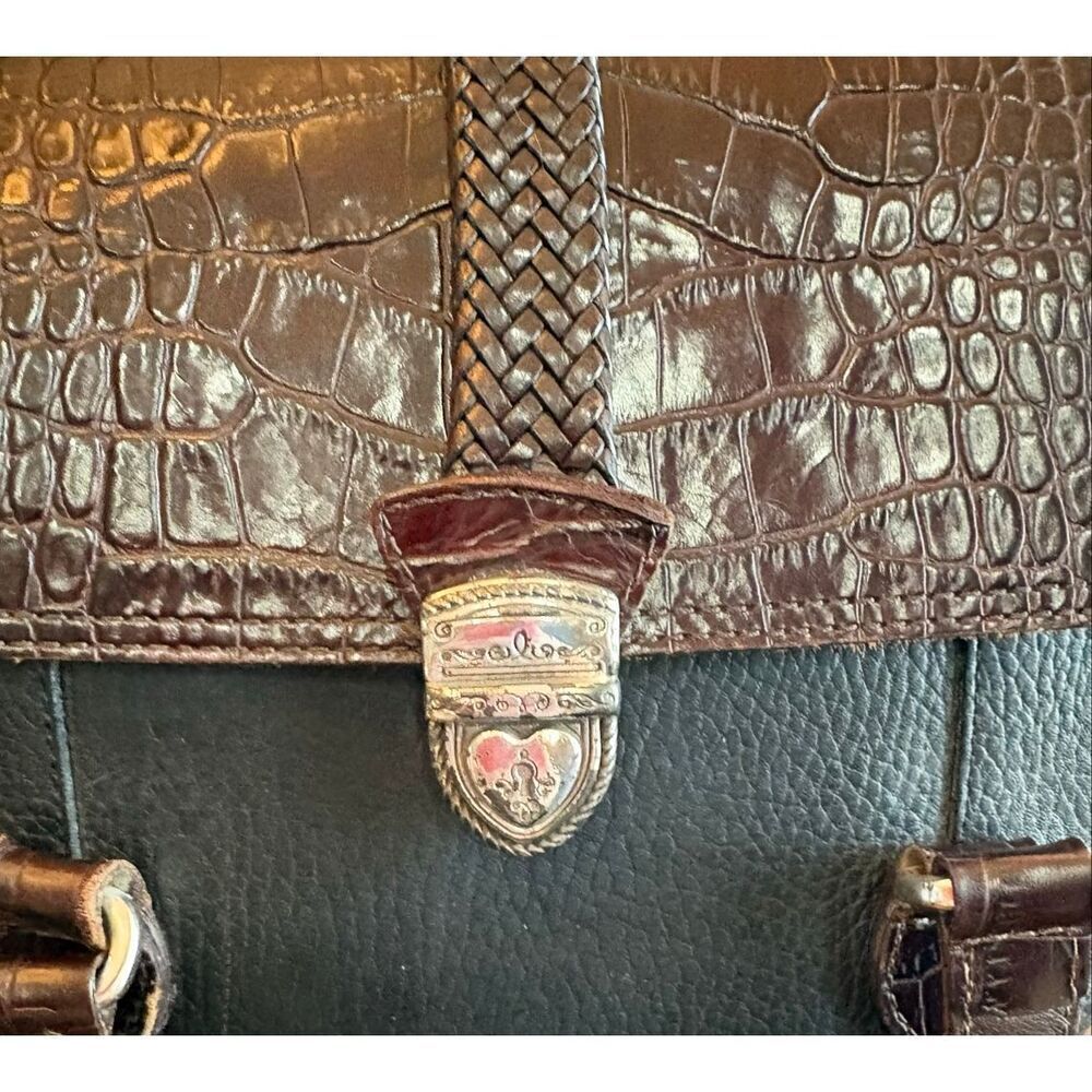 BRIGHTON 🎉2X HP🎉 Vintage Brown & Black Bucket Shoulder Bag/Croc-Embossed Detail - Picture 7 of 14